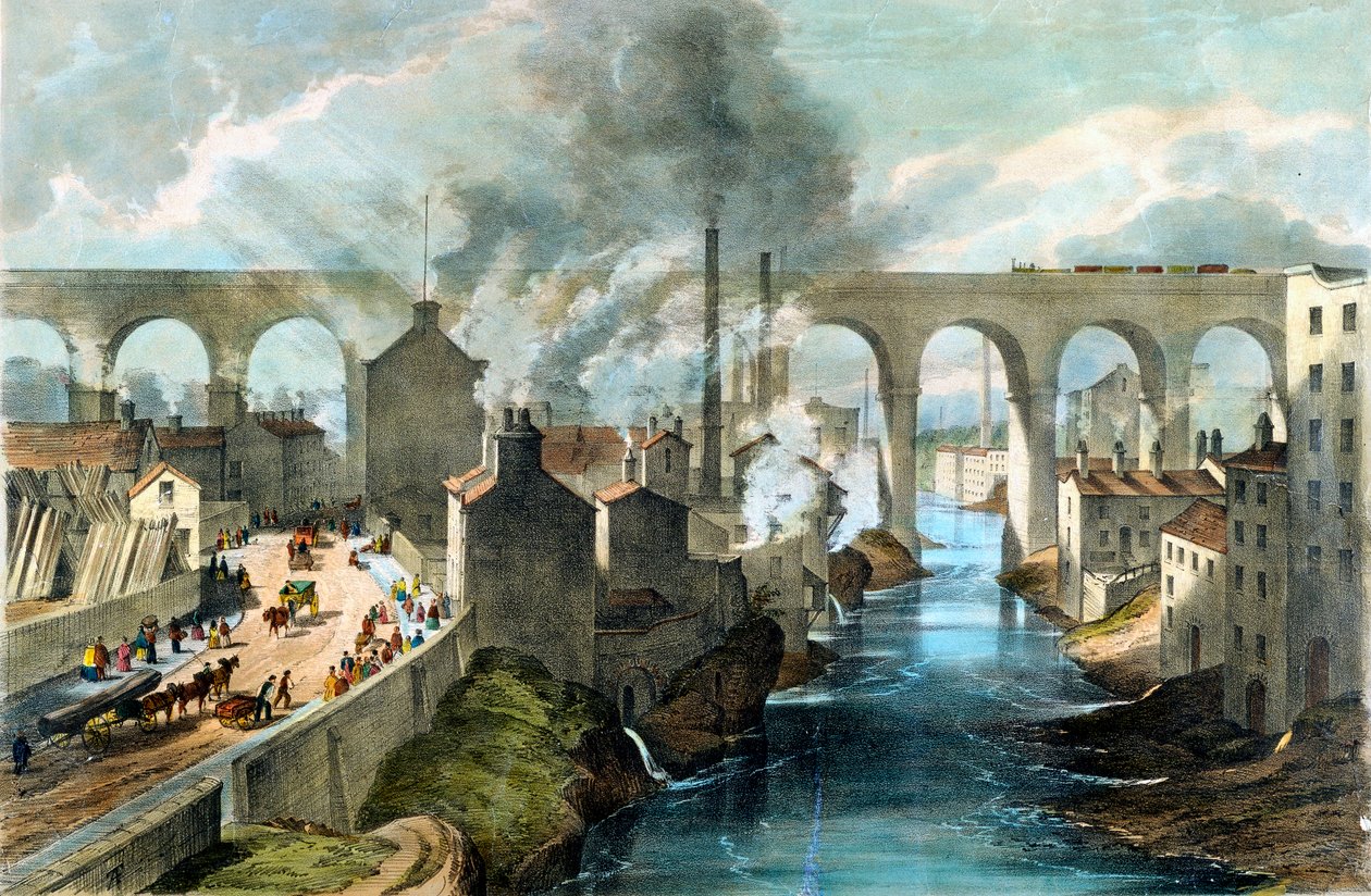 Vonat átkel a Stockport viadukton a londoni és északnyugati vasúton, c1845 alkotó: Unbekannt