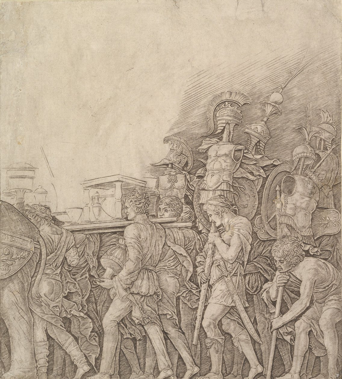 Caesar diadala: Trófeákat vivő katonák, kb. 1490. alkotó: Unbekannt