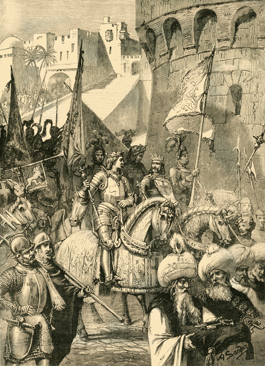 Richard I. és Philip Augustus diadalmas belépése Acre, 1191, 1890. alkotó: Unbekannt