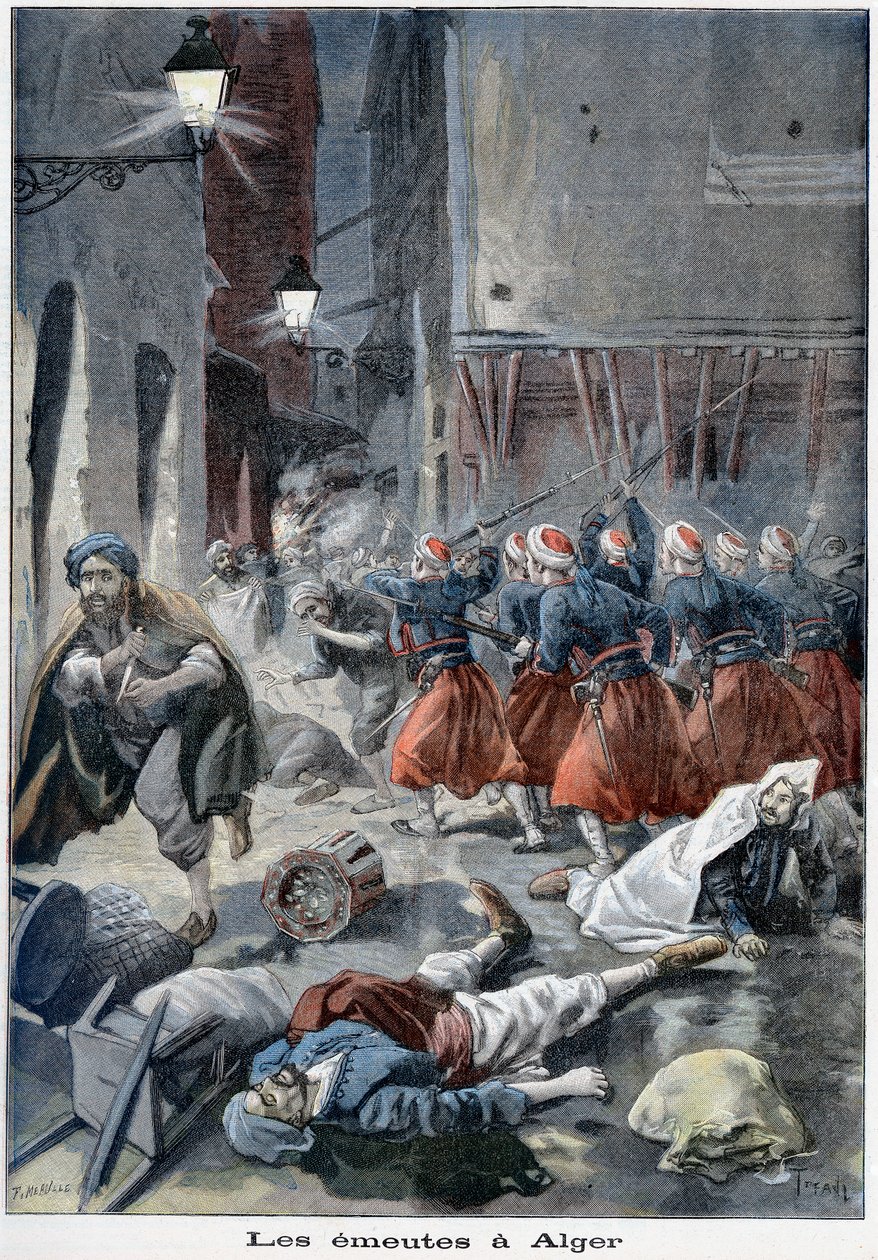 Utcákat próbáló csapatok a zsidóellenes zavargások idején, Algír, Algéria, 1898 alkotó: Unbekannt
