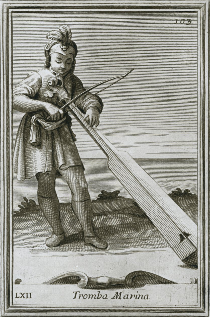 Trumscheit tengeri trombita, metszet F. Bonannis könyvéből: Armonic cabinet, Róma, 1722, 1948 alkotó: Unbekannt