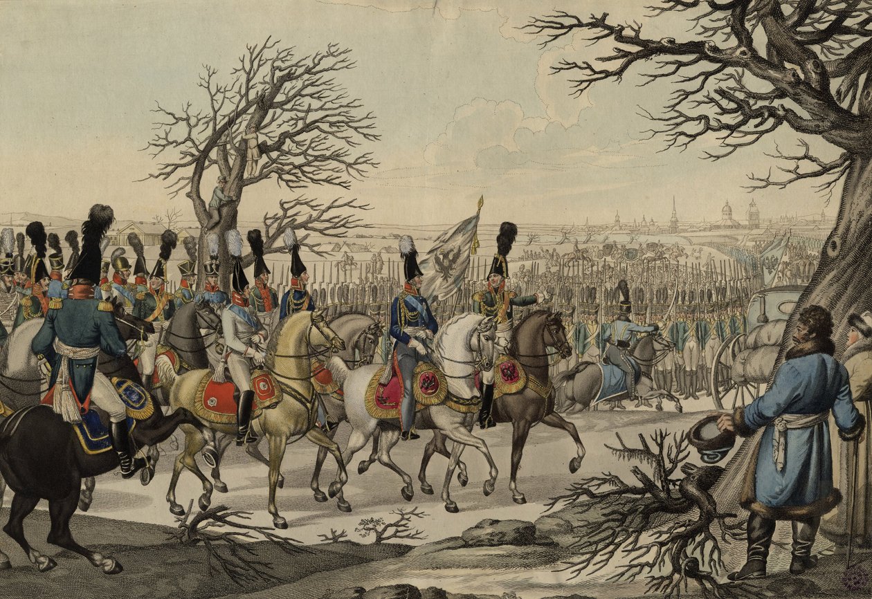 I. Sándor cár és III. Frigyes Vilmos király a csapatok előtt, 1813 körül alkotó: Unbekannt