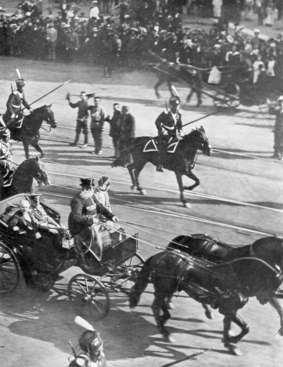 II. Miklós cár a vendég Poincare francia elnökkel, Szentpétervár, Oroszország, 1914. július 21. alkotó: Unbekannt
