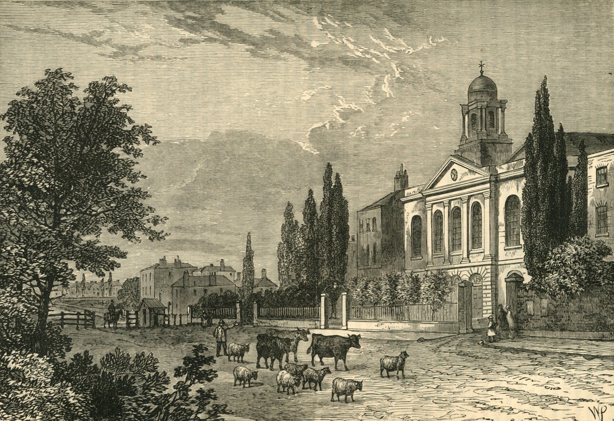 Turnpike a Hampstead Roadon és a St. James Church, 1820-ban, 1876 körül. alkotó: Unbekannt