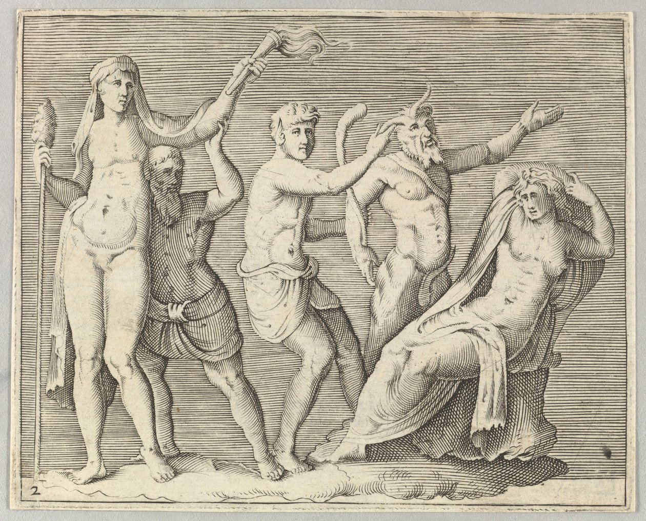 Két alak, egy faun és egy szatír közelít egy fekvő nőhöz, kb. 1599-1622. alkotó: Unbekannt