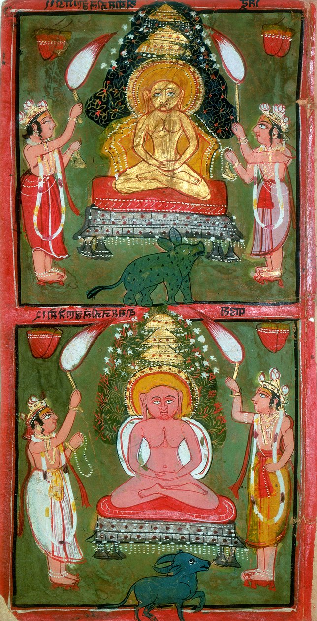 Két dzsain tirthankara vagy jina gázlókészítő és híveik, Bundi régió, India, c1720 alkotó: Unbekannt