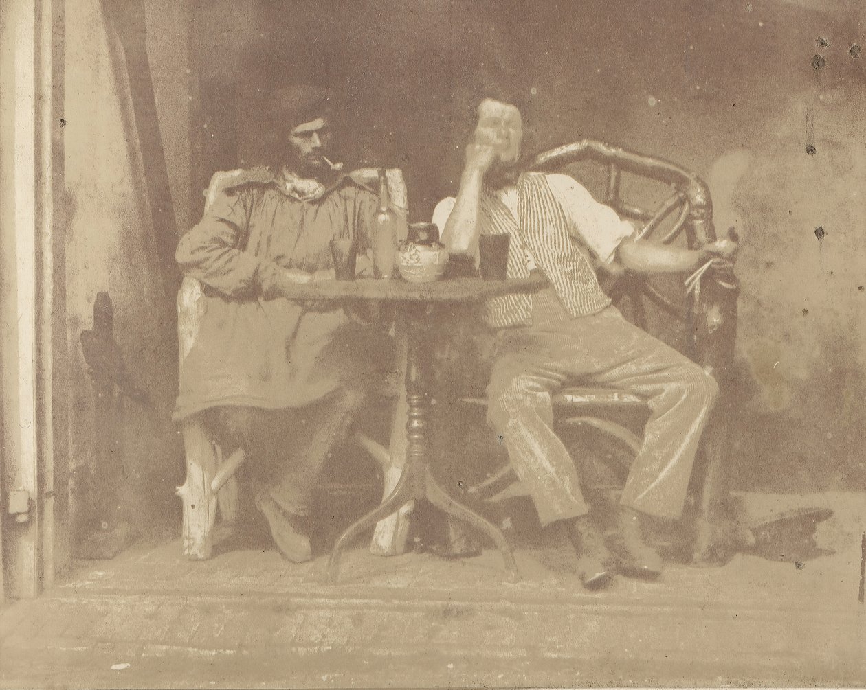 Két férfi ül egy asztalnál, 1850-es évek. alkotó: Unbekannt