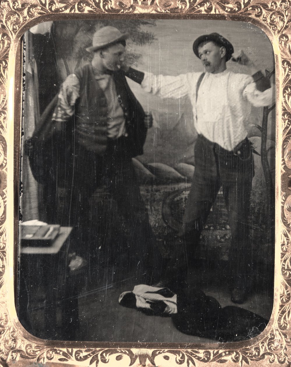 Két férfi verekedést rendez egy stúdióban, c. 1860. alkotó: Unbekannt