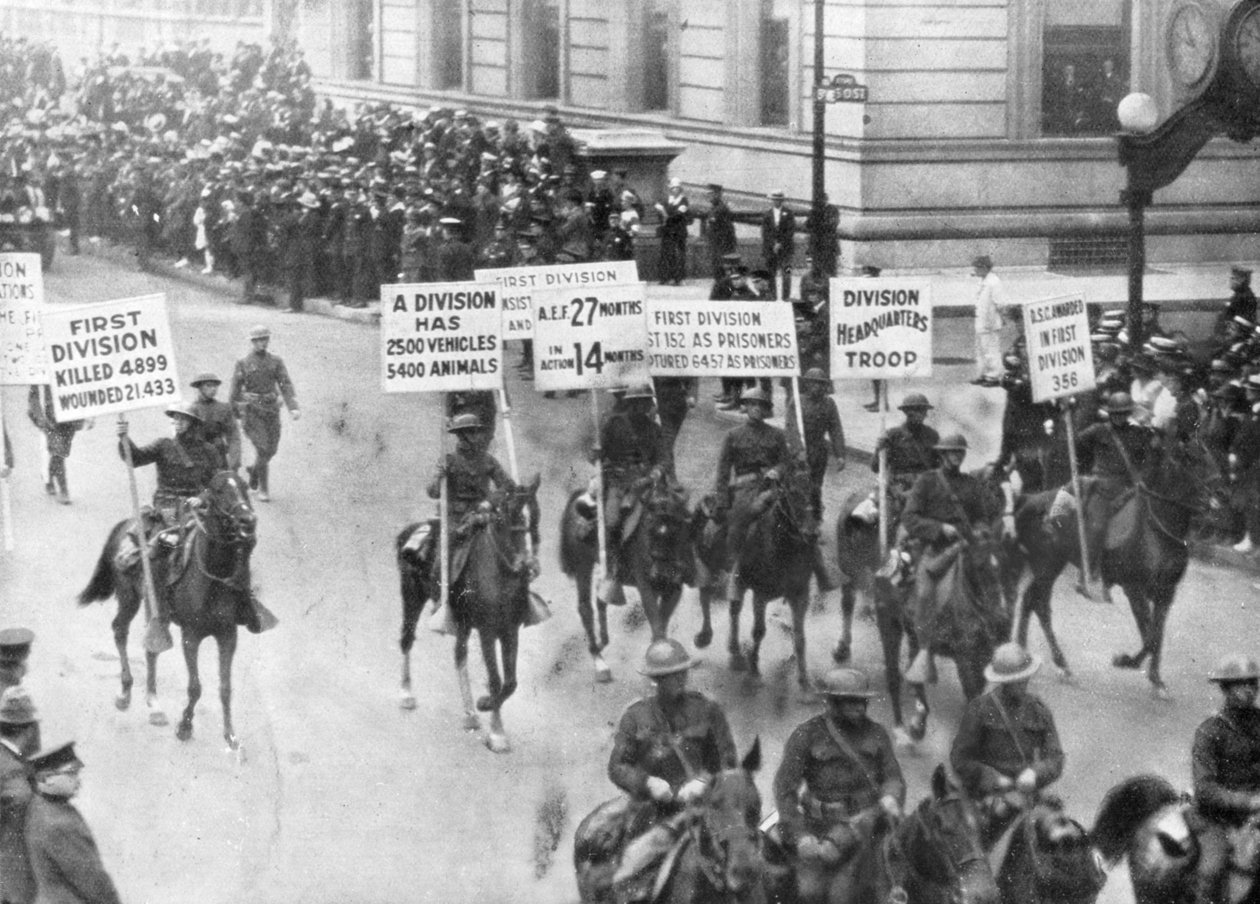 Az Egyesült Államok 1. hadserege a Victory Parade-on, New York, USA, 1919. szeptember 10. alkotó: Unbekannt
