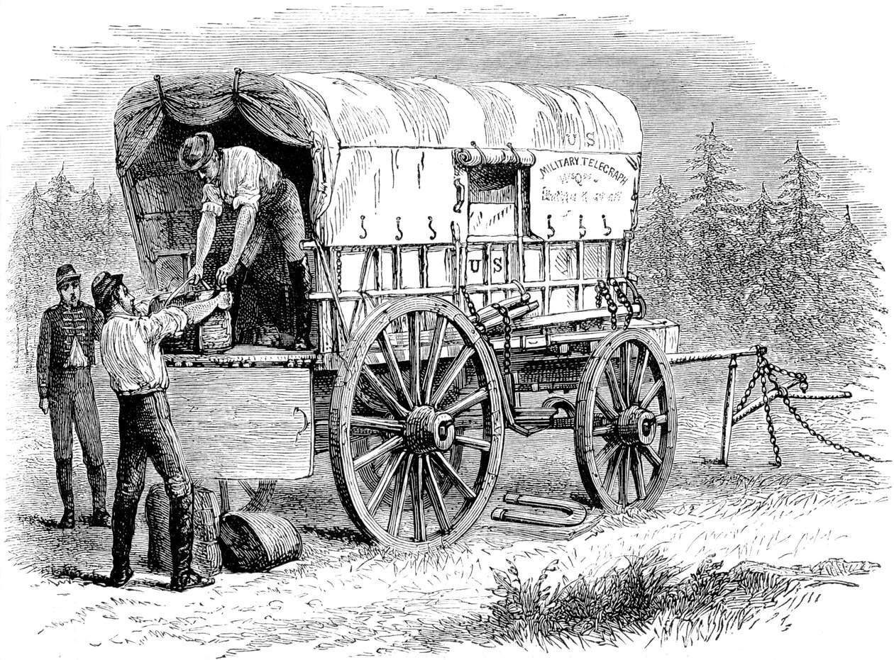 Amerikai katonai távírókocsi, amerikai polgárháború, 1861-1865 c1880 alkotó: Unbekannt