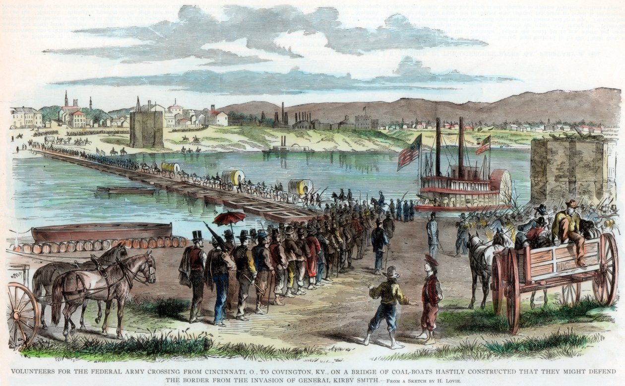 Szakszervezeti önkéntesek átkelve az Ohio folyón, Cincinnati, Ohio, Amerikai Polgárháború, 1862 alkotó: Unbekannt