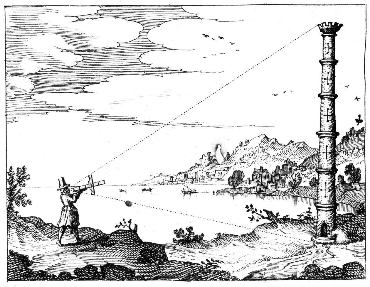 Keresztrúddal egy torony magasságának mérésére, 1617-1619 alkotó: Unbekannt