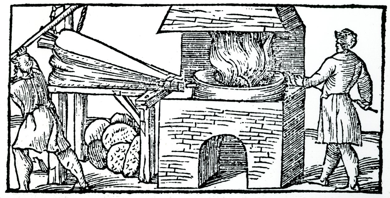 Fújtató használata kemencében a huzat növelésére, 1540 alkotó: Unbekannt