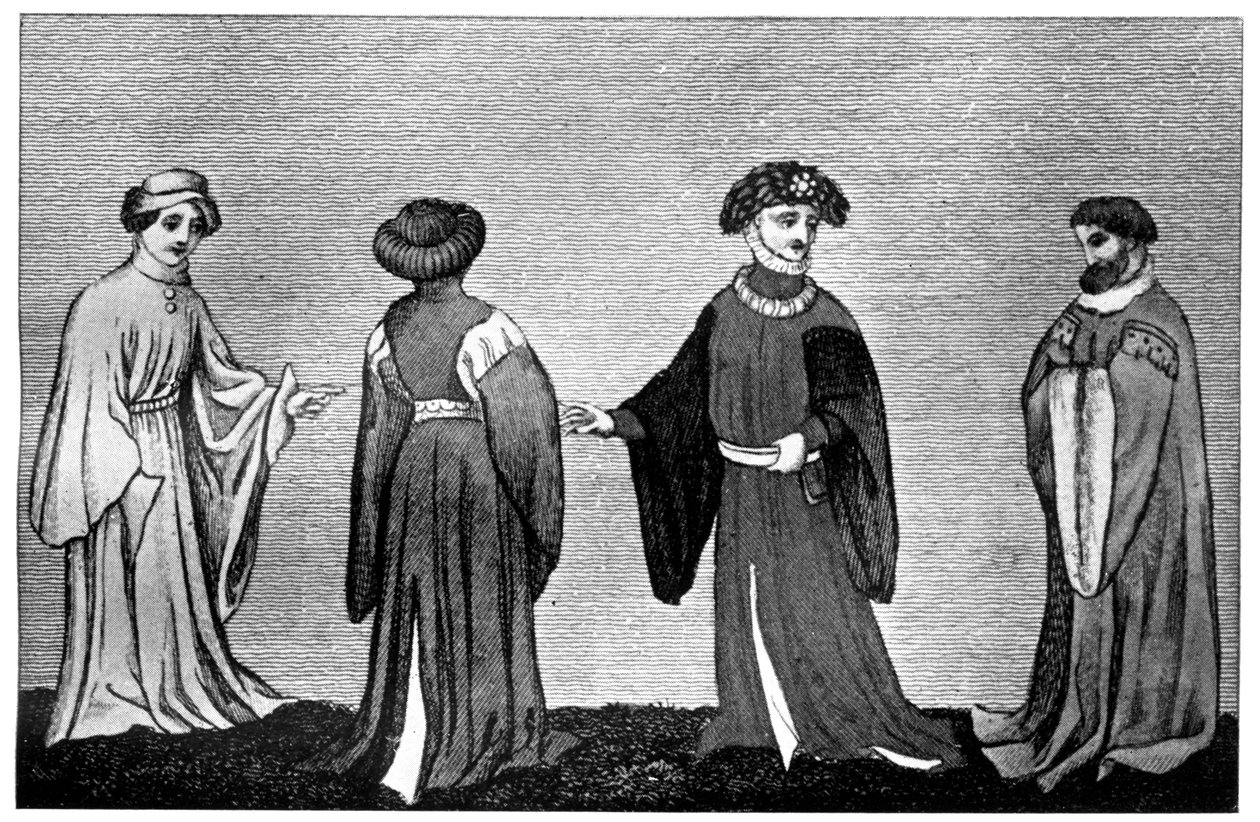 A houppelande fajtái, XIV. század, 1910 alkotó: Unbekannt