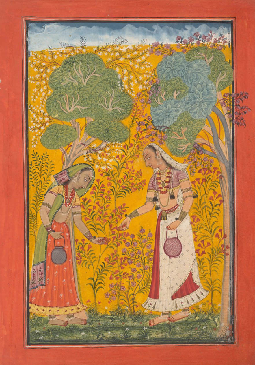 Vasanti Ragini, oldal a Ragamala sorozatból, a zenei módok koszorújából, kb. 1710. alkotó: Unbekannt