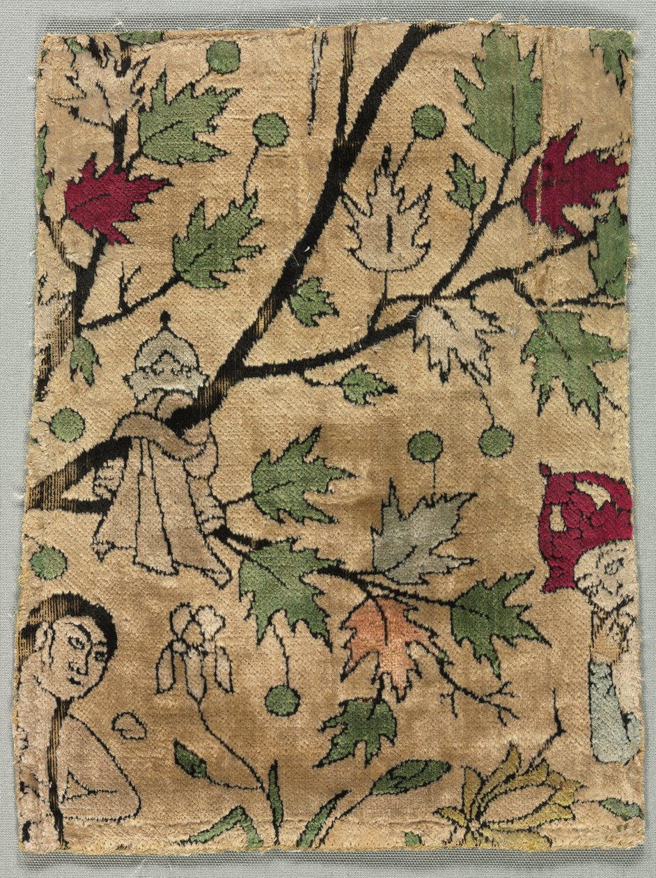 Bársonytöredék, Khusrau Shirin fürdőzést lát, 1550-99. alkotó: Unbekannt