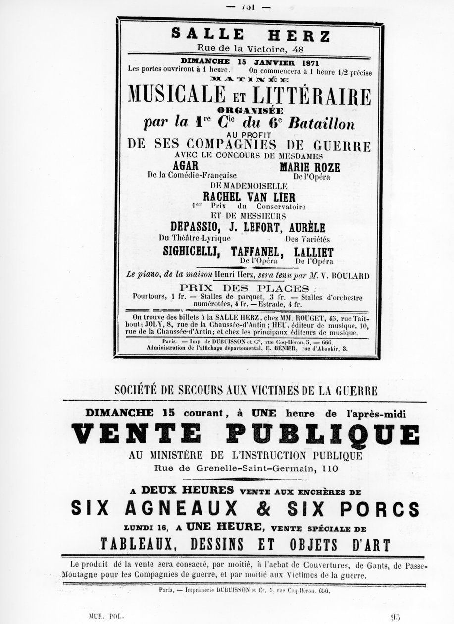 Vente Publique, a Párizsi Kommün francia politikai plakátjaiból, 1871. május alkotó: Unbekannt