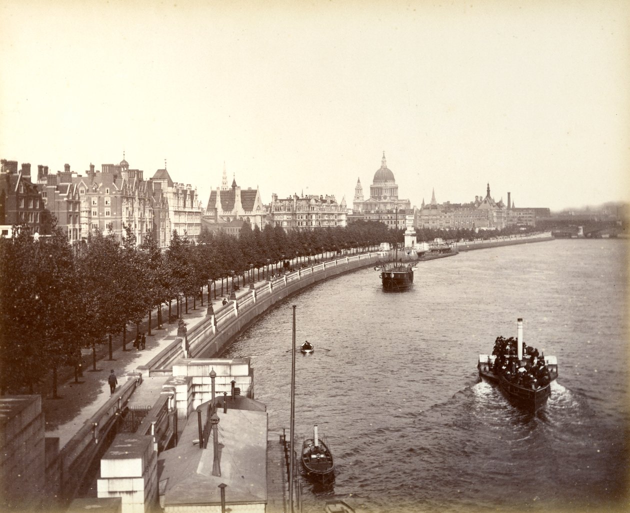 Victoria Embankment, a Temple Gardens és a St Pauls Cathedral bemutatásával, London, 1887 alkotó: Unbekannt