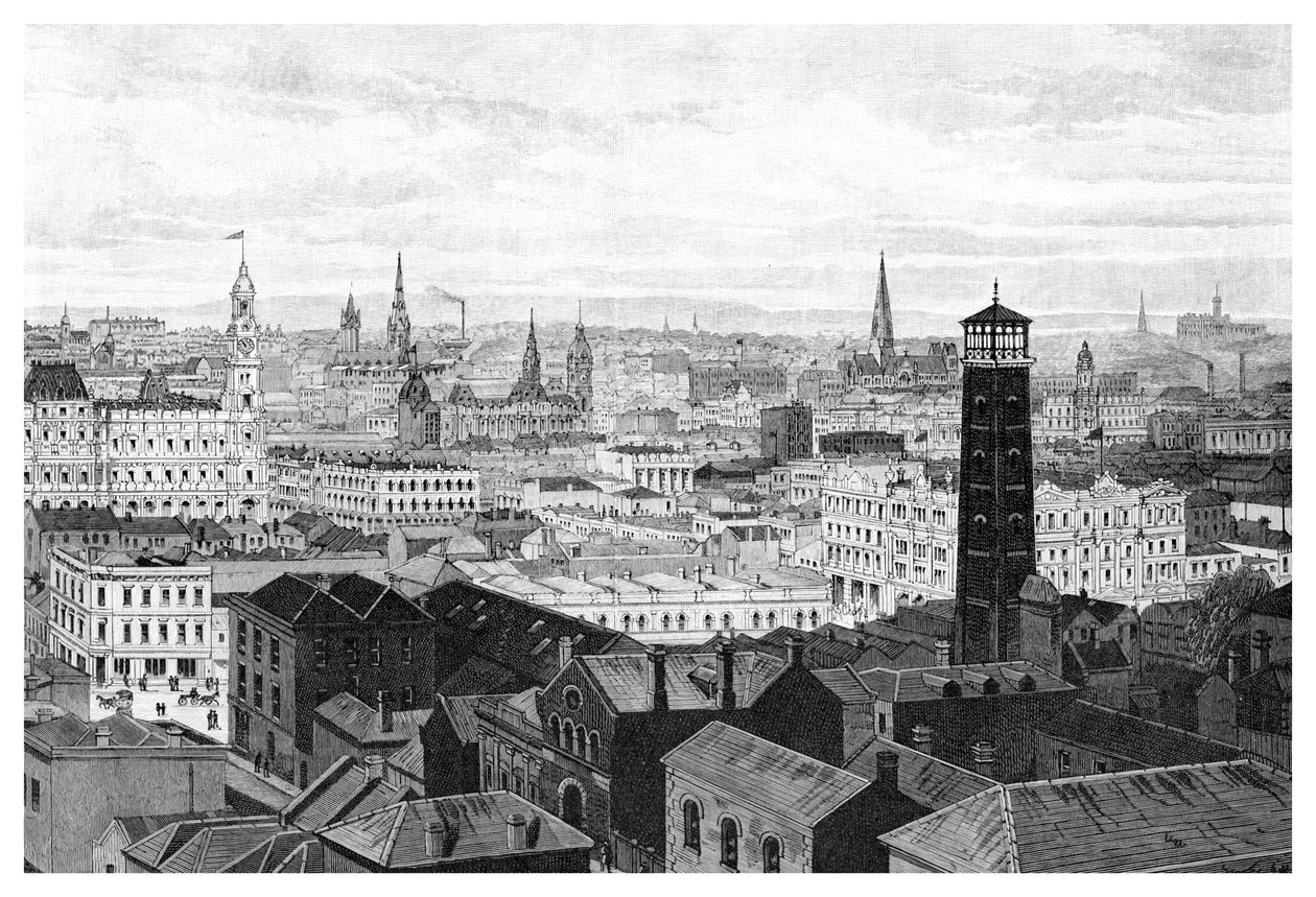 Kilátás a Law Courts kupolájából, Melbourne, Victoria, Ausztrália, 1886 alkotó: Unbekannt