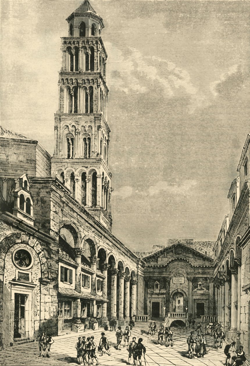Kilátás Spalatróban, a Campanile és a Diocletianus-palota perisztíliája látható, 1890. alkotó: Unbekannt