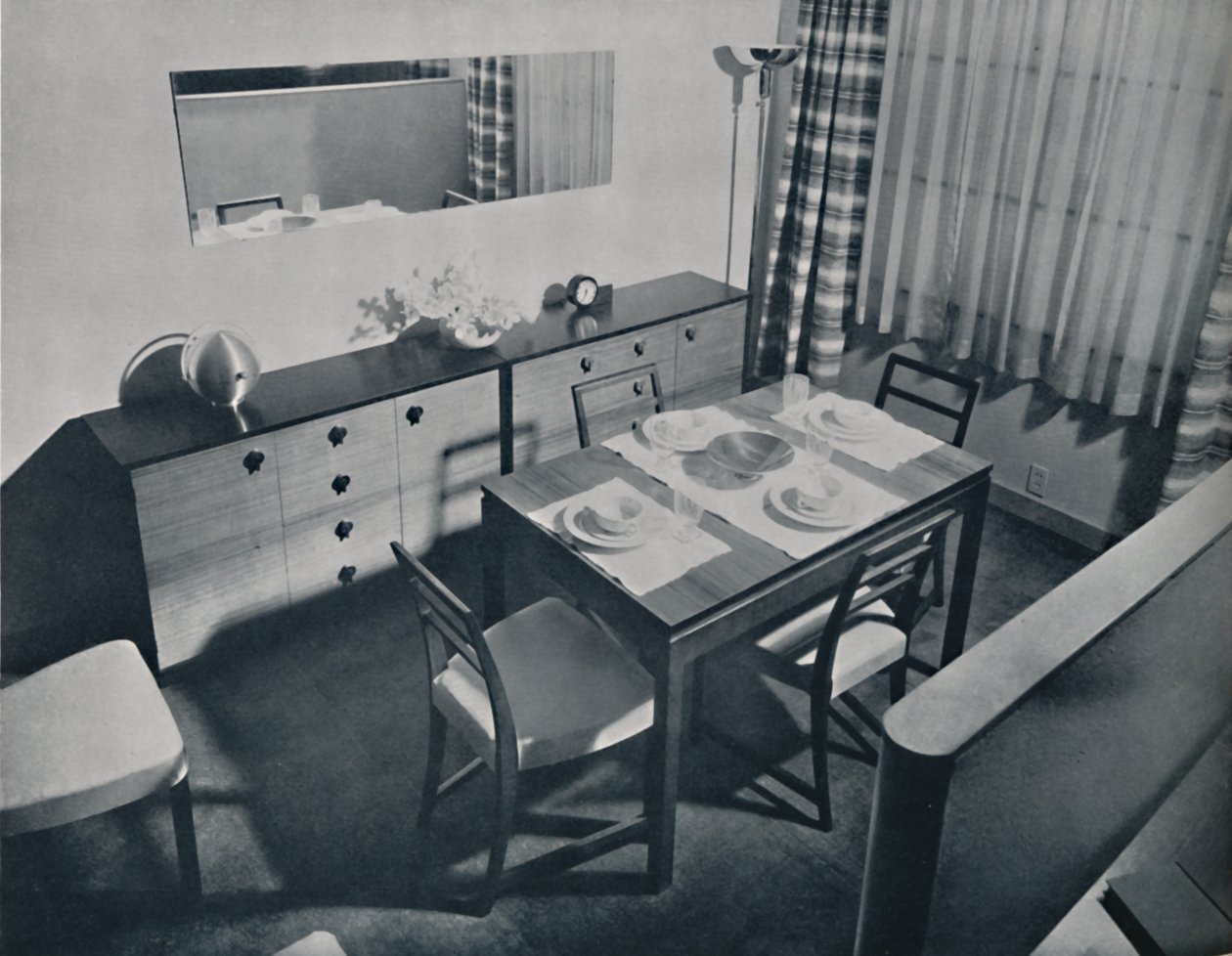 Kilátás a nappali-étkezőben, amelyet Gilbert Rohde tervezett, 1936 alkotó: Unbekannt