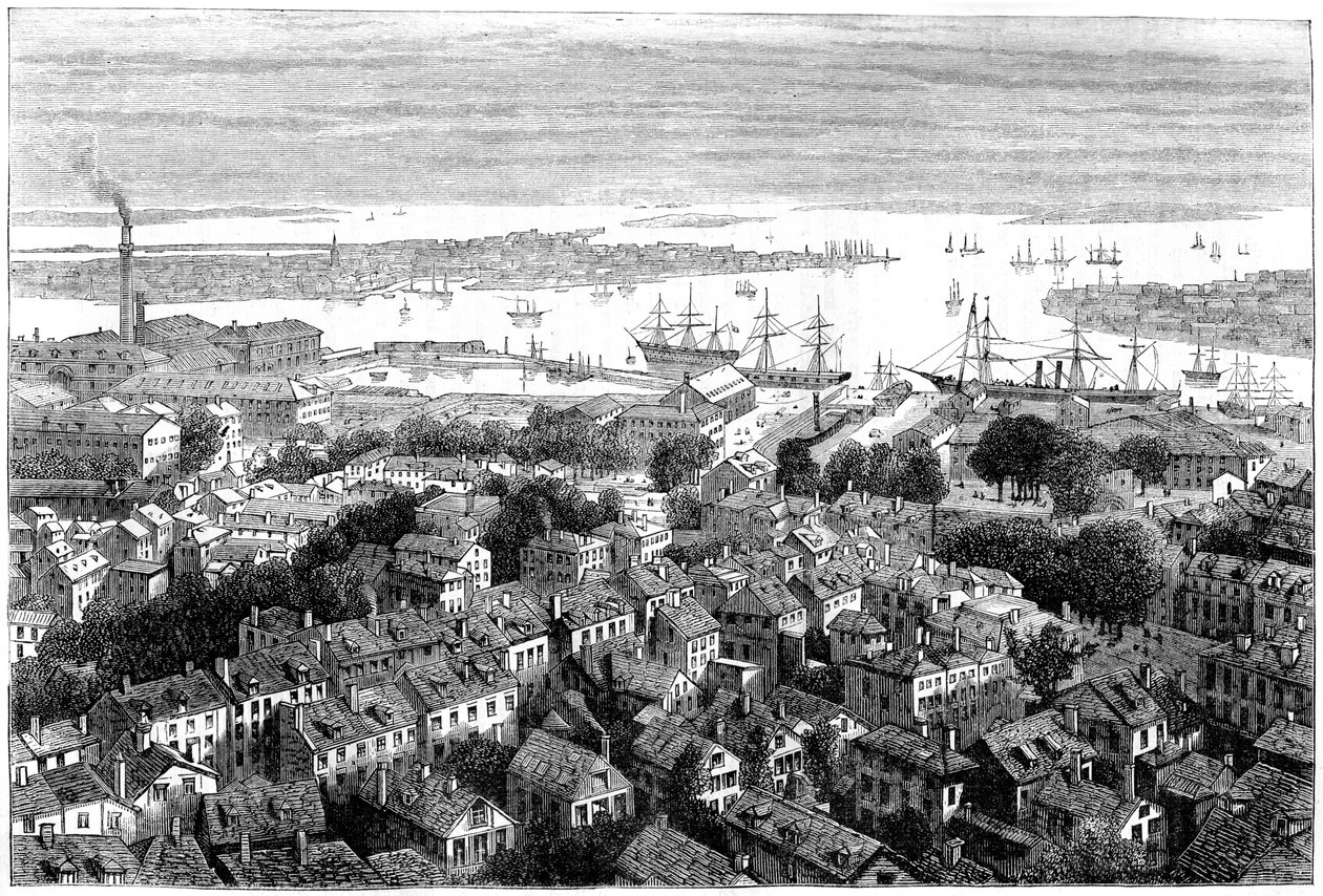 Boston kilátása a Bunkers Hillről, Massachusetts, 1770-es évek, 1880 alkotó: Unbekannt