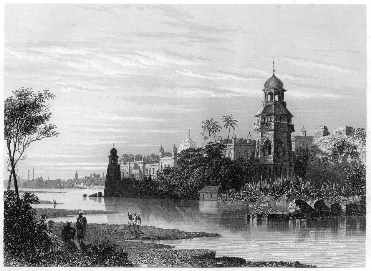 Delhi kilátása a folyóról, a királyok palotáját mutatja, 1860 alkotó: Unbekannt