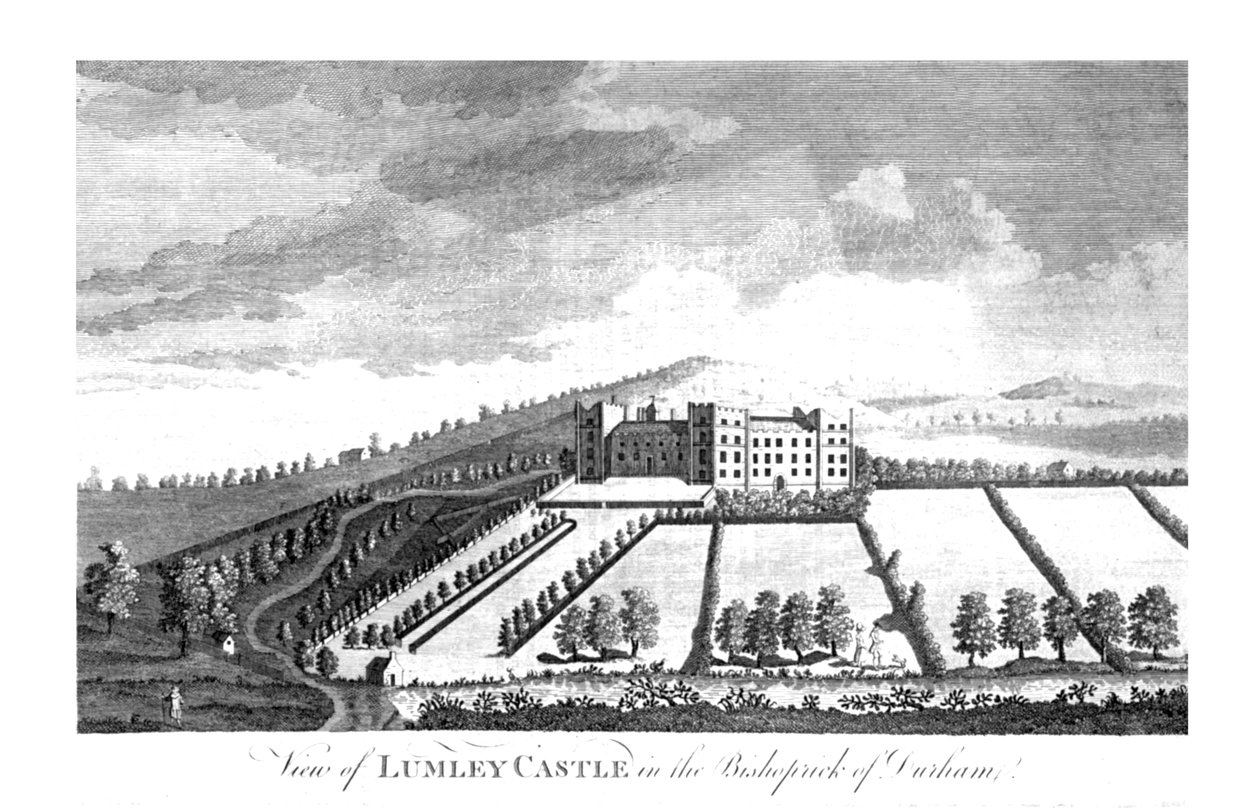 Kilátás a Lumley kastélyra a durhami püspökségben, 1779-1790 alkotó: Unbekannt