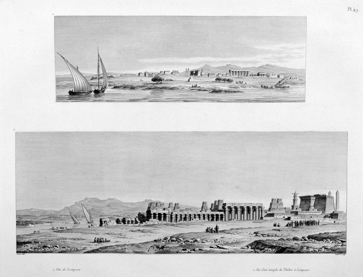 Kilátás Luxorra és a thébai templomra Luxorban, Egyiptom, 1808 alkotó: Unbekannt