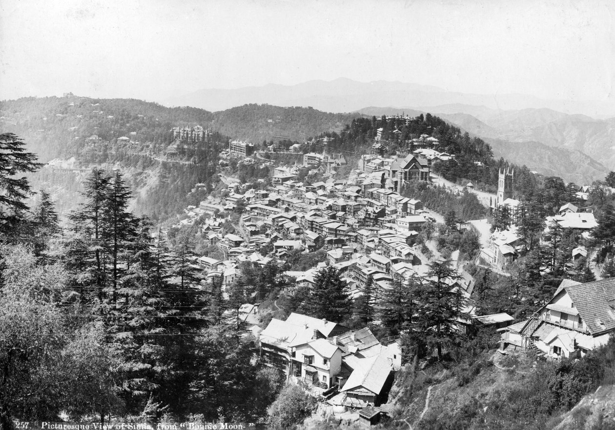 Shimla kilátása, Bonnie Moonból, Indiából, XX. század alkotó: Unbekannt