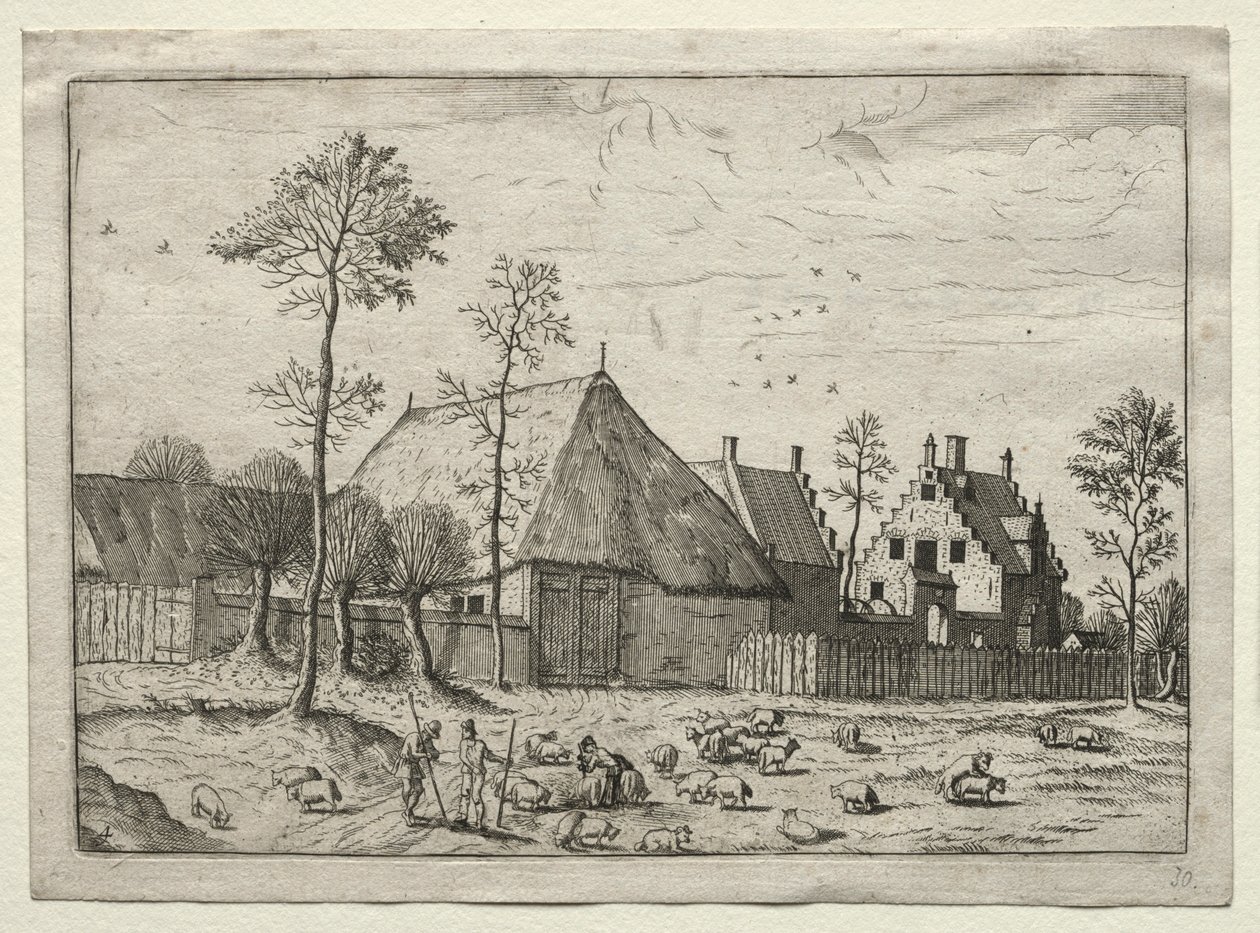 Falvak látképe Brabantban és Campineban: Pásztorok nyájjal, c. 1559. alkotó: Unbekannt