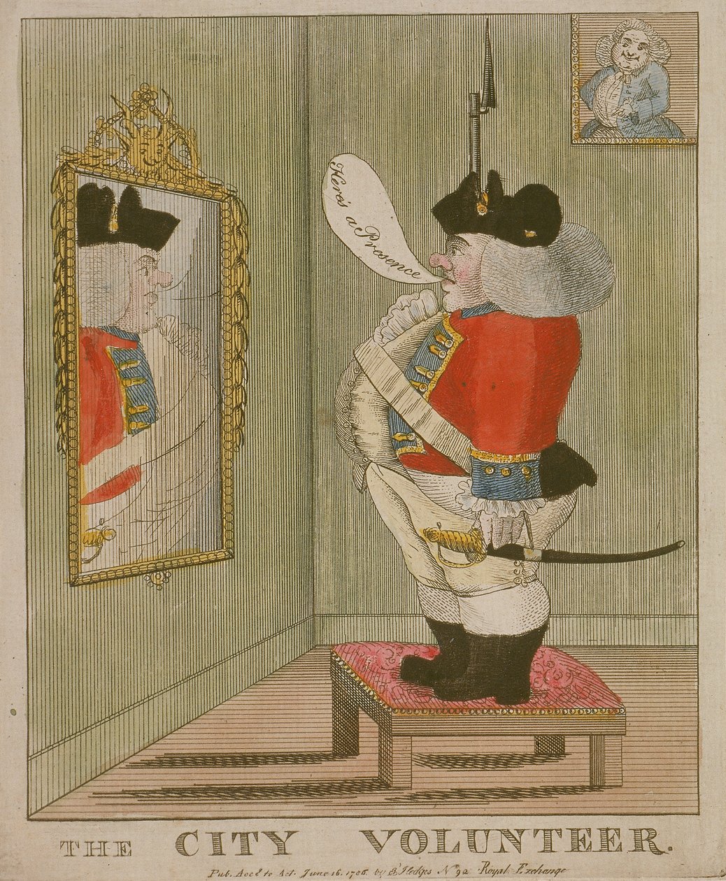 Egy portás városi önkéntes képe, aki a tükörben csodálja magát, 1785 alkotó: Unbekannt