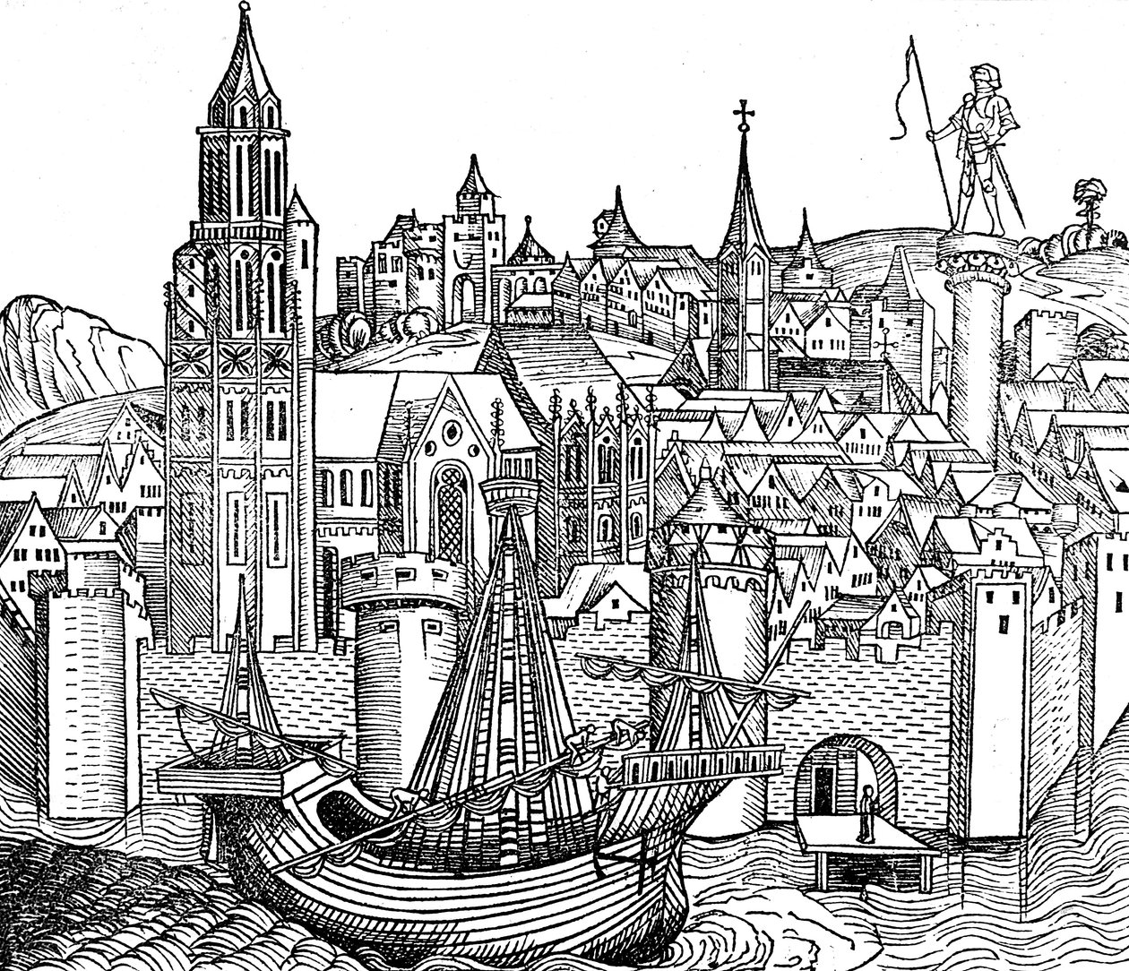 Kilátás az erődvárosra, 1493 alkotó: Unbekannt