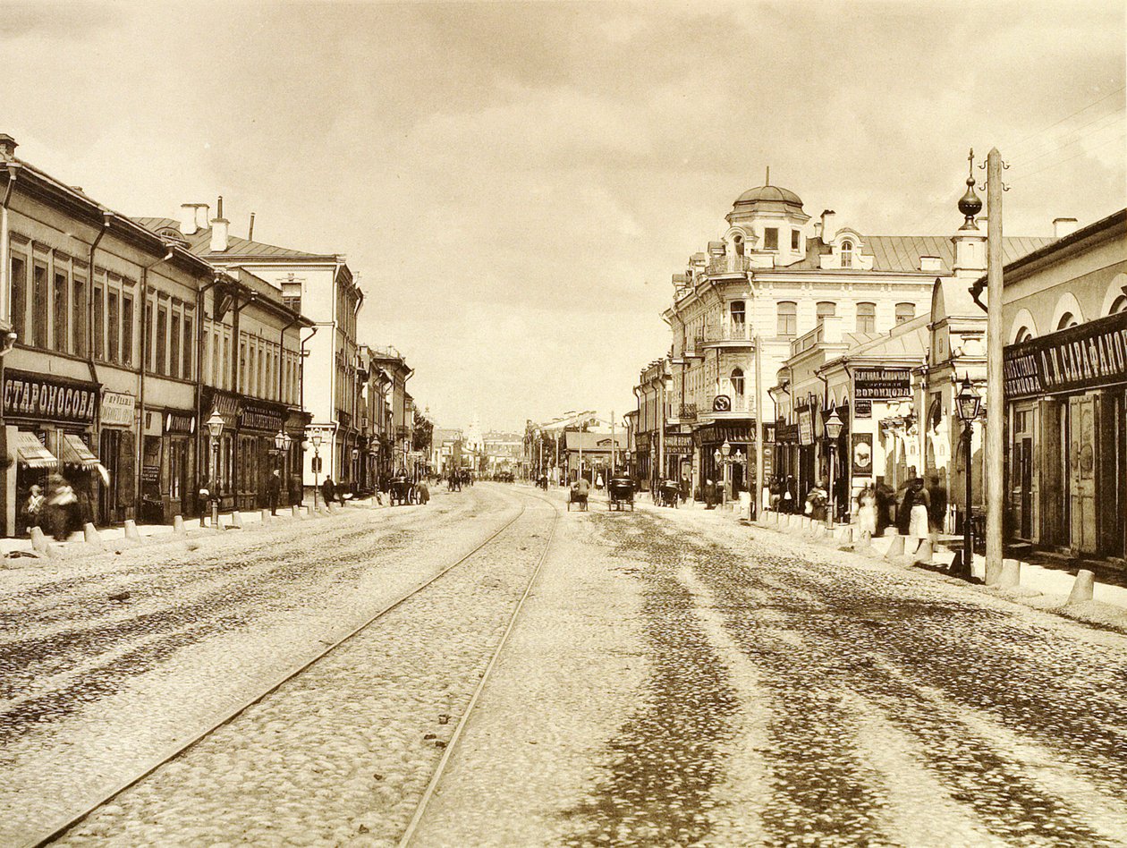 Kilátás az Arbat utcára az Életadó Szentháromság templomból, Moszkva, Oroszország, 1888 alkotó: Unbekannt
