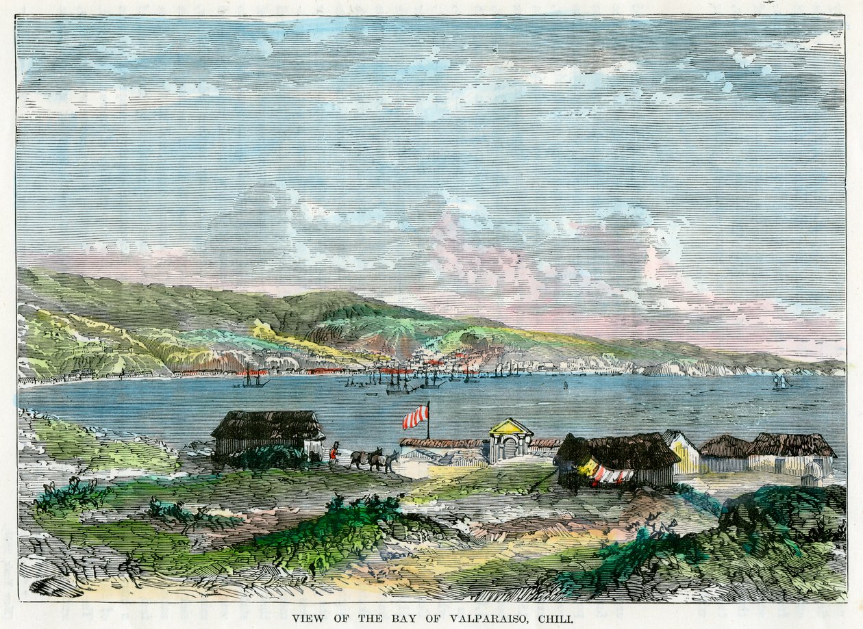 Kilátás a Valparaiso-öbölre, Chili, 1880 alkotó: Unbekannt