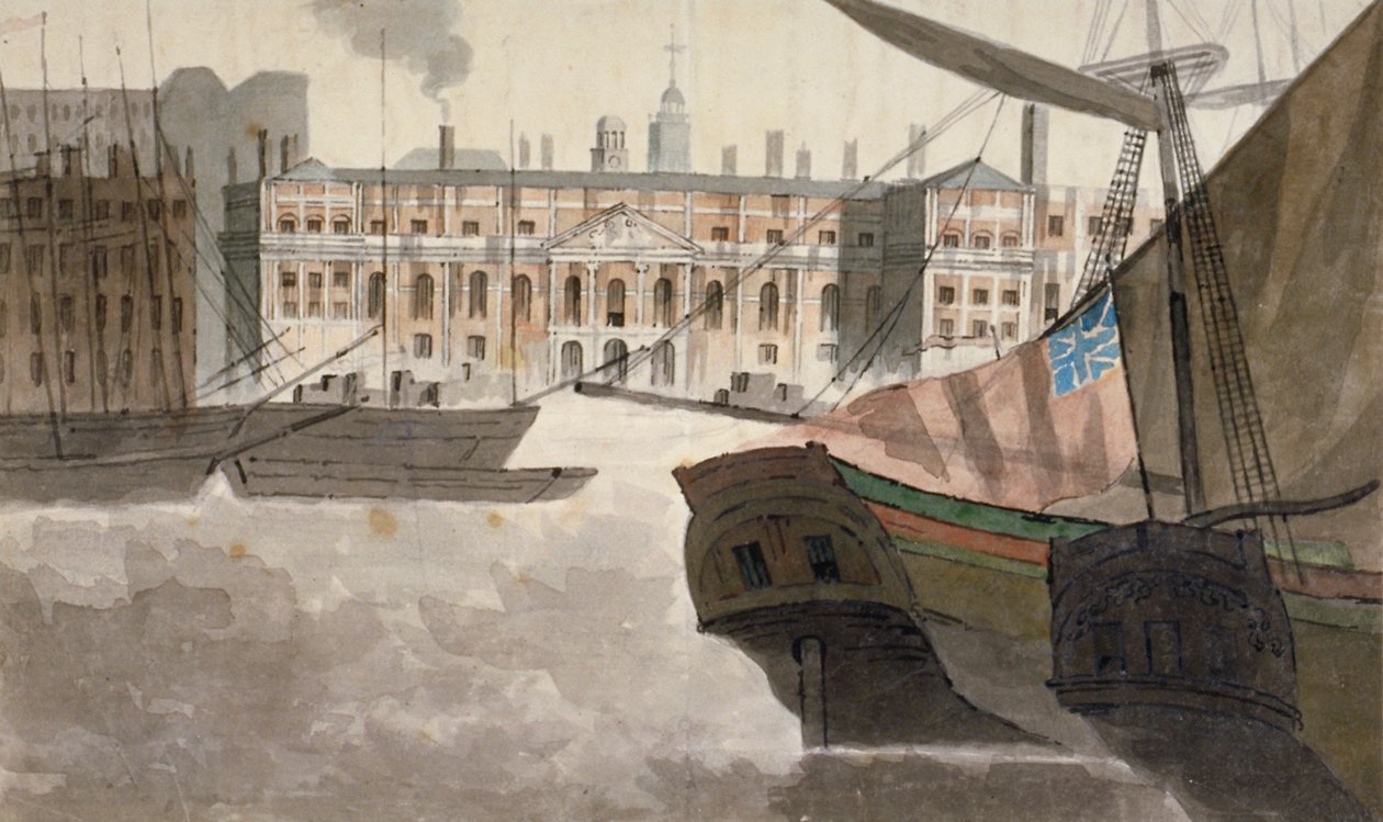 Kilátás a vámházra a Temze folyó felől, London City, 1810 alkotó: Unbekannt