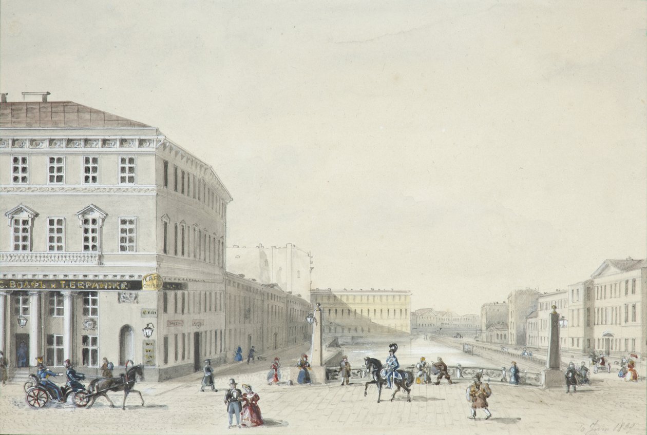 Kilátás a Moika rakpartra a Rendőrhídról, 1839 alkotó: Unbekannt