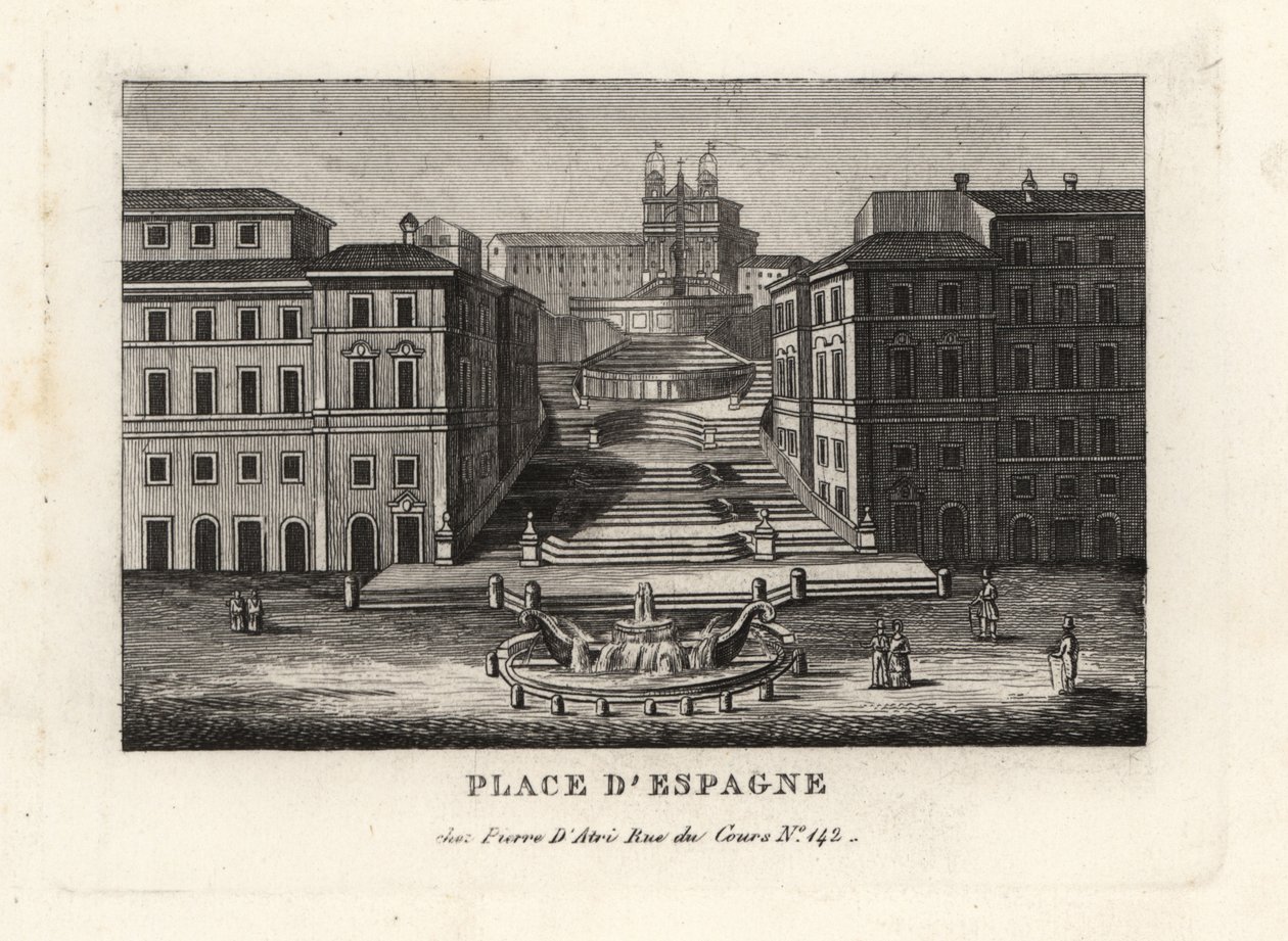 Kilátás a Piazza di Spagna-ra, a Fontana della Barcaccia-ra, a hajó szökőkútjára és a Scalinata di Trinita dei Monti-ra, a Spanyol lépcsőre, Róma alkotó: Unbekannt