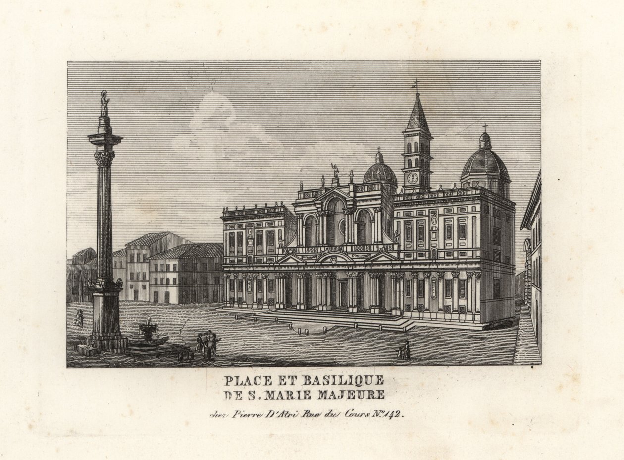 Kilátás a Piazza e Basilica di Santa Maria Maggiore-ra, a térre és a Szent Mária-templomra a Mária oszloppal, Róma alkotó: Unbekannt