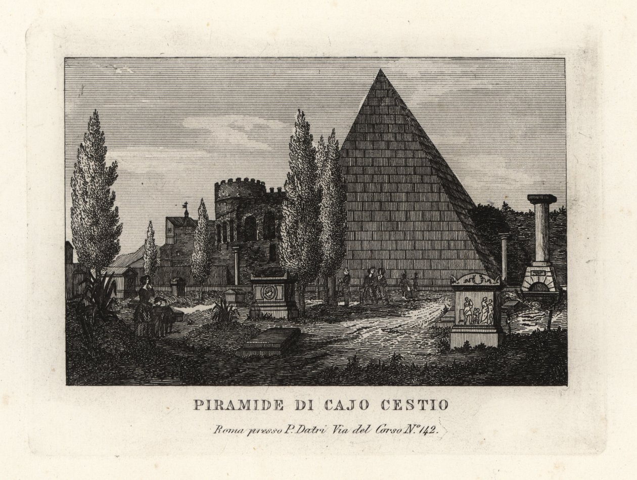 Kilátás a Cestius-piramisra, Piramide di Caio Cestio, Róma alkotó: Unbekannt