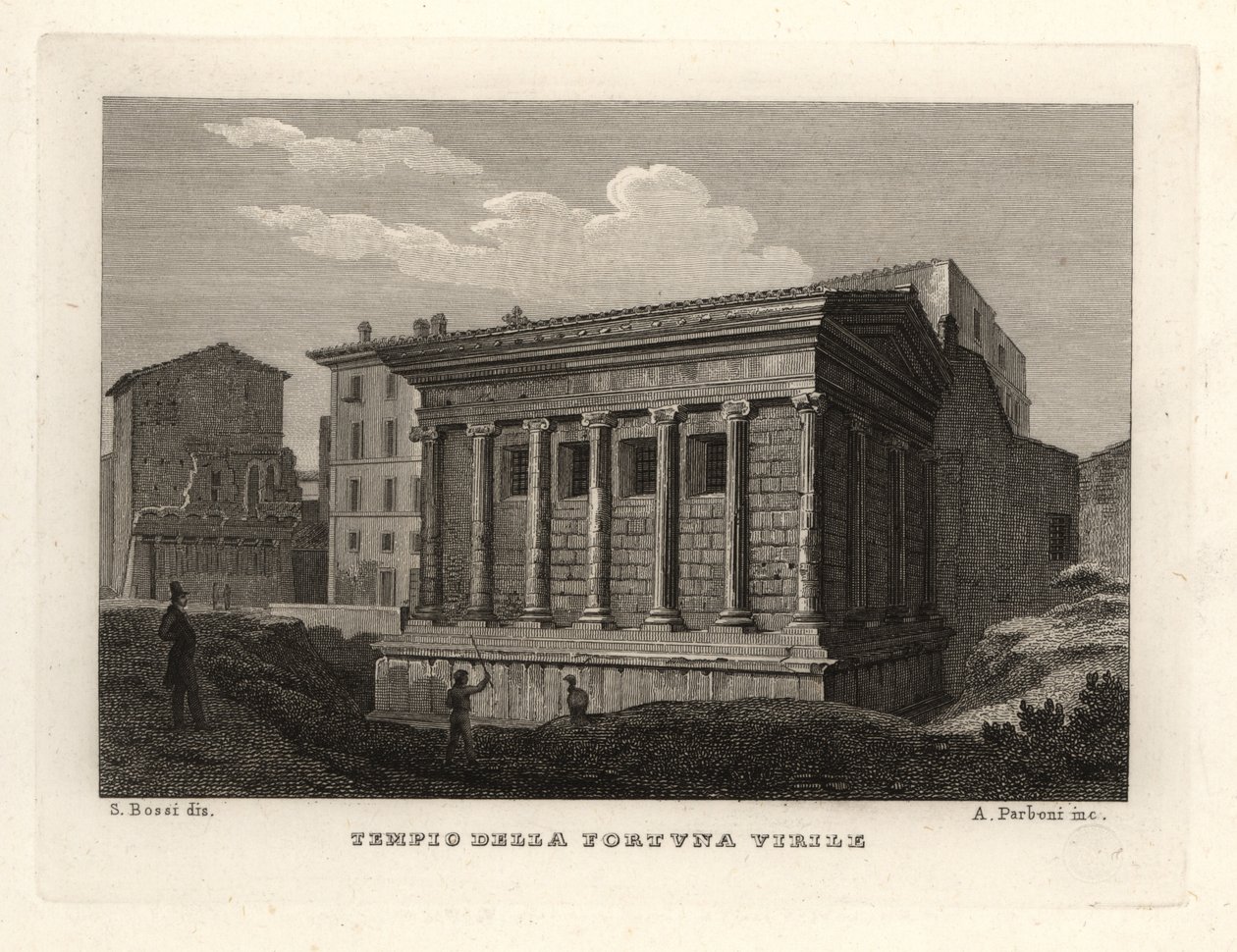 Kilátás a Portunus-templomra, a Tempio di Portuno-ra vagy a Tempio della Fortuna Virile-re alkotó: Unbekannt