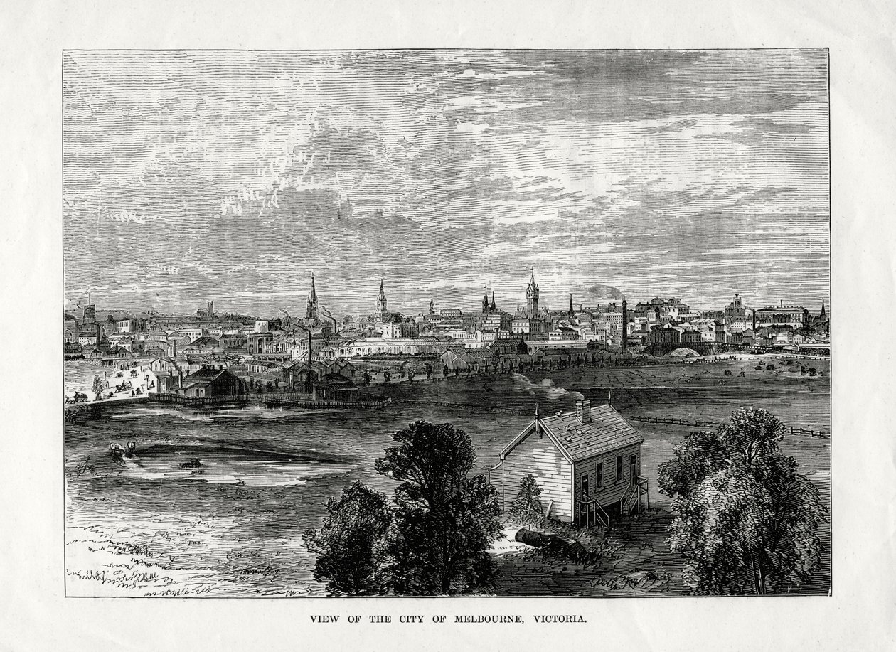 Kilátás Melbourne városára, Victoria, Ausztrália, 1877 alkotó: Unbekannt