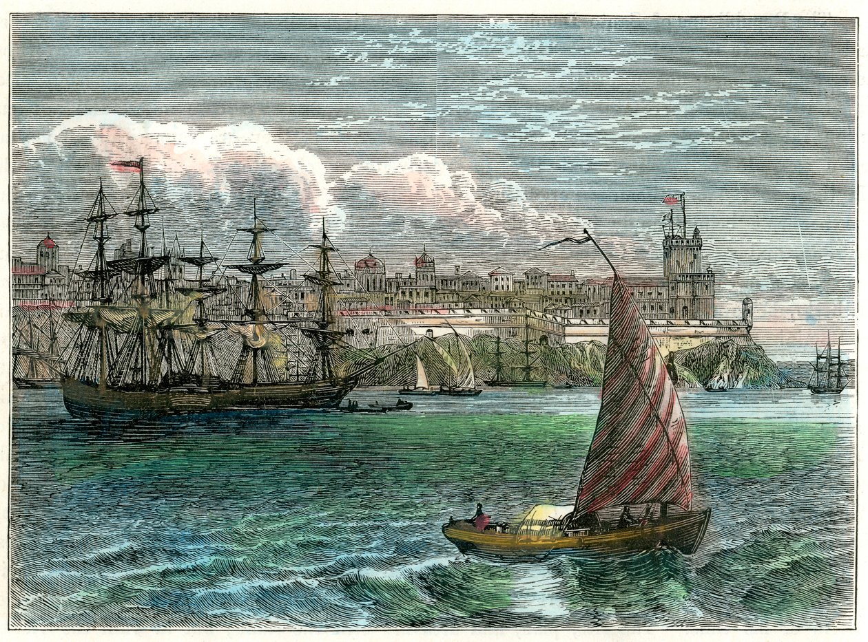 Kilátás San Domingo városára a kikötőből, Dominikai Köztársaság, 1880 alkotó: Unbekannt