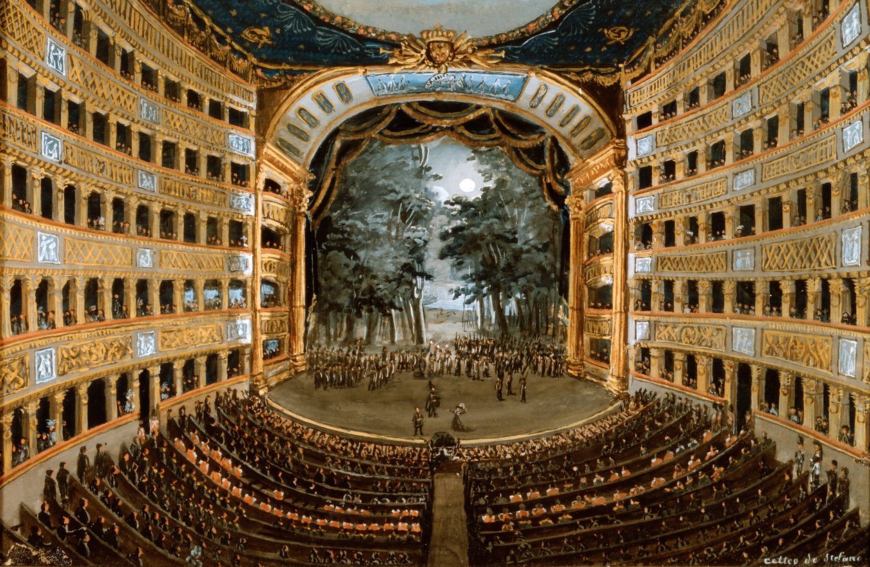 Kilátás a Teatro San Carlo belsejére, Nápoly, 19. század alkotó: Unbekannt