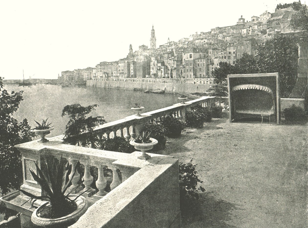 Kilátás a városra az öbölből, Menton, Franciaország, 1895. alkotó: Unbekannt