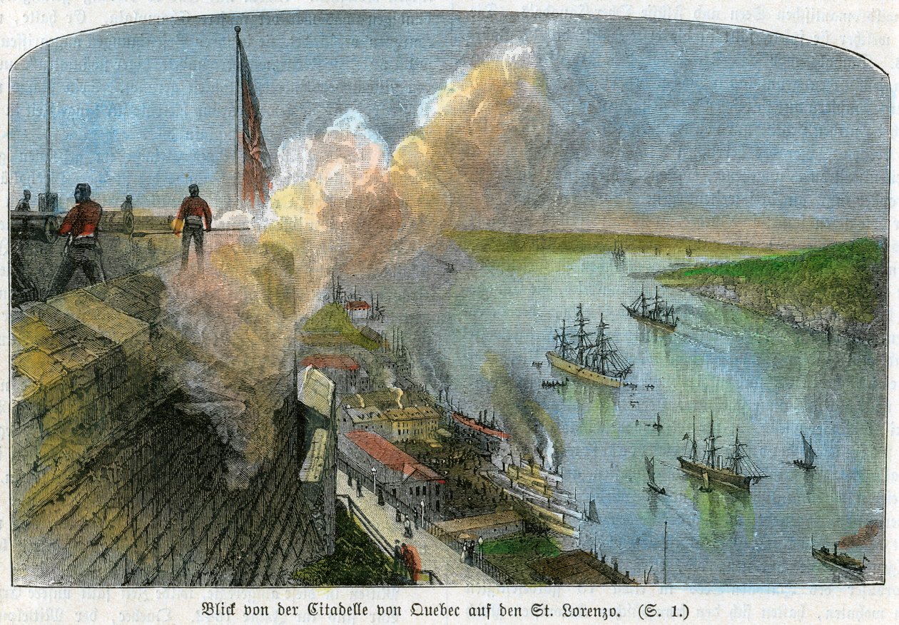 Kilátás a Szent Lőrinc-folyóra Quebec fellegvárából, Kanadából, 1875 alkotó: Unbekannt