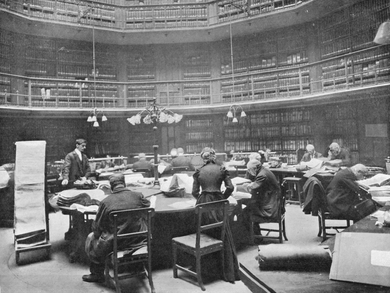A látogatók kötetekben keresgélnek a Public Record Office-ban, Chancery Lane, London, 1903 alkotó: Unbekannt