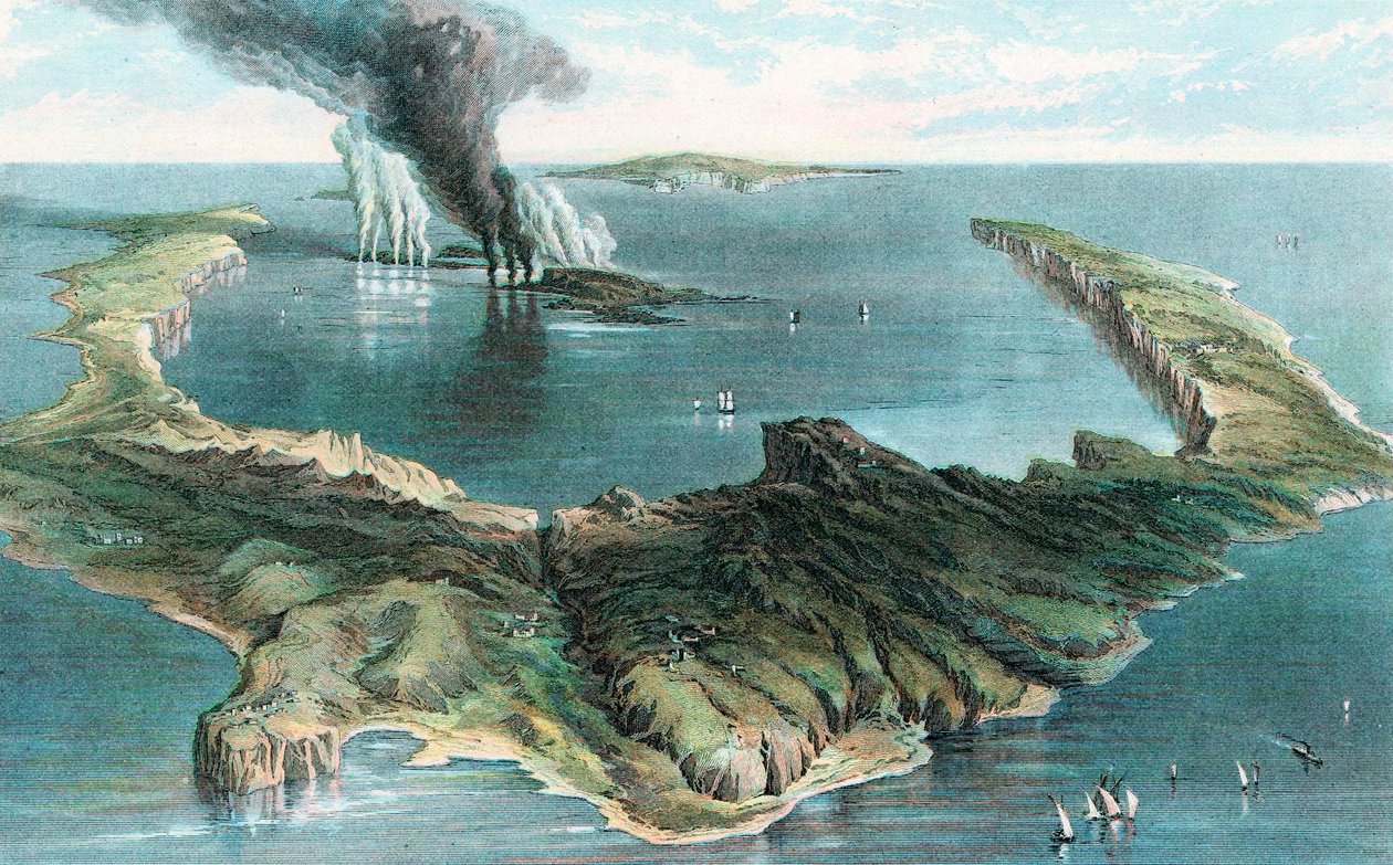 Thera Santorini szigetén lévő vulkán kitörése, 1866 alkotó: Unbekannt