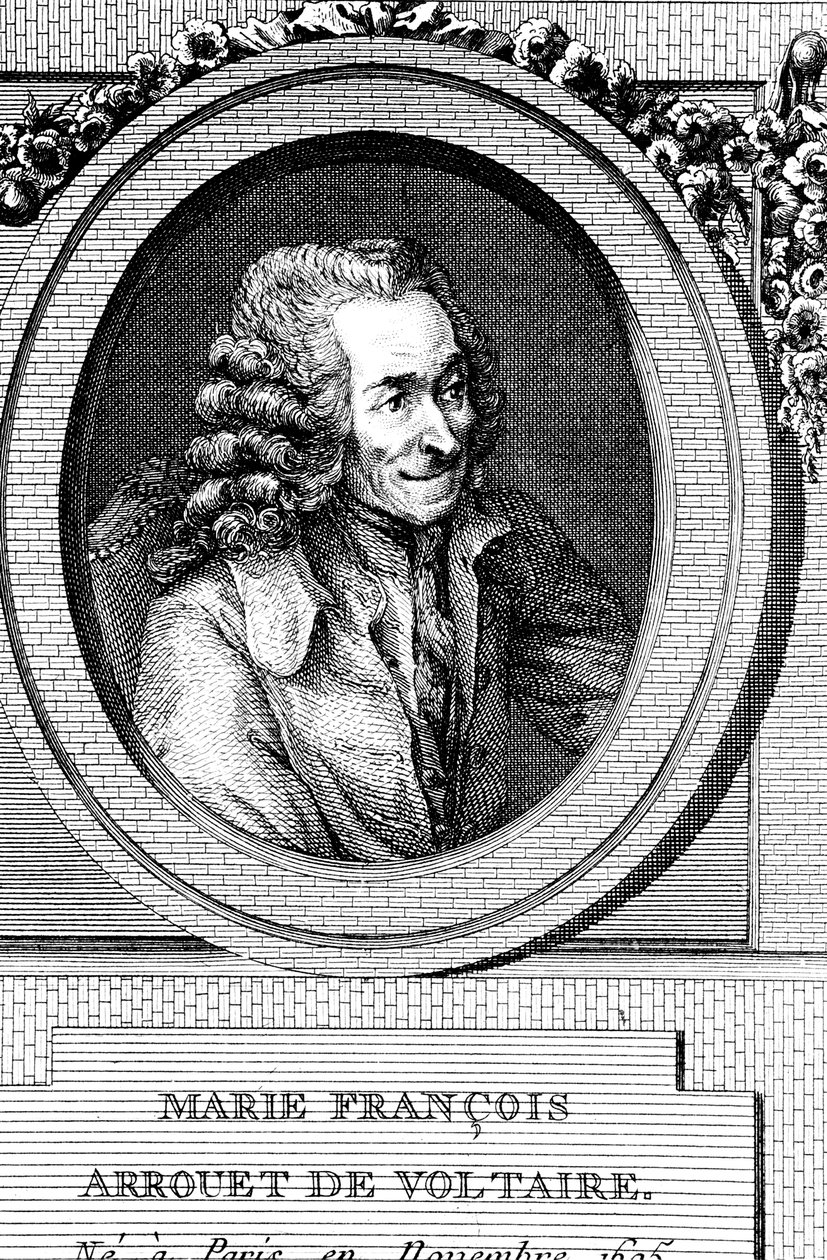 Voltaire, 18. századi francia író, drámaíró, szatirikus és íróember alkotó: Unbekannt