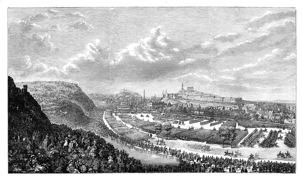 Önkéntes áttekintés a Queens Parkban, Edinburgh, Skócia, 1860 alkotó: Unbekannt